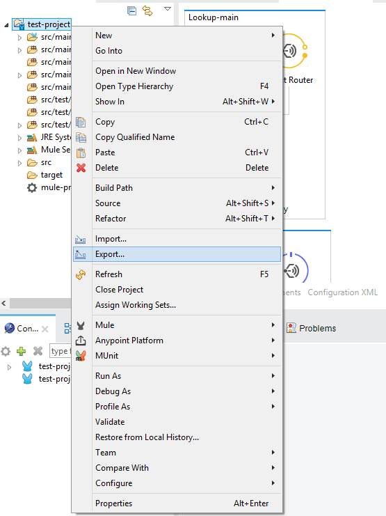 Open a project in the Anypoint Studio and create the archive. Right click on the project and choose the Export option from the drop-down menu.
