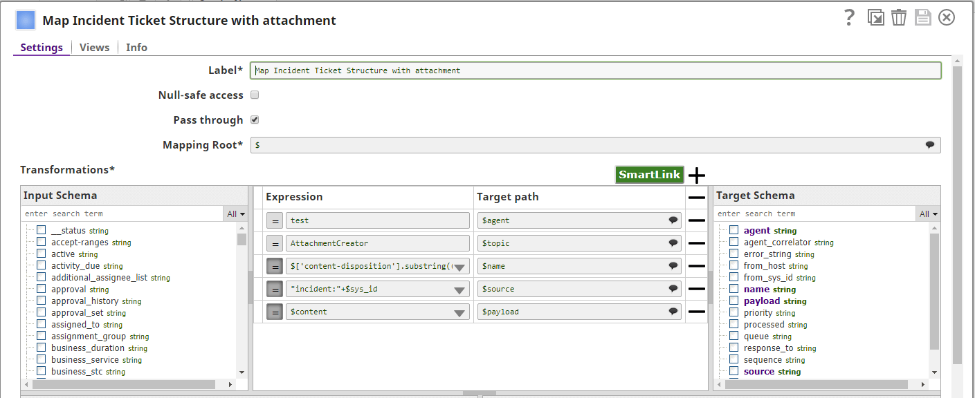 Mapper snap where fields from the ecc_queue table of ServiceNow ticket are mapped