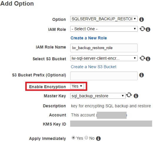 The screen for Adding the SQL_SERVER_BACKUP_RESTORE option