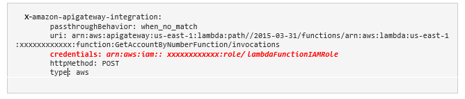 Adding credentials property in the resource’s integration request definition section