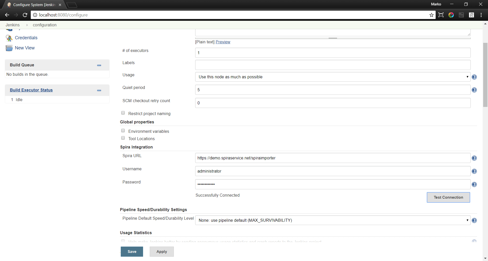 Establishing connection between Jenkins and SpiraTest