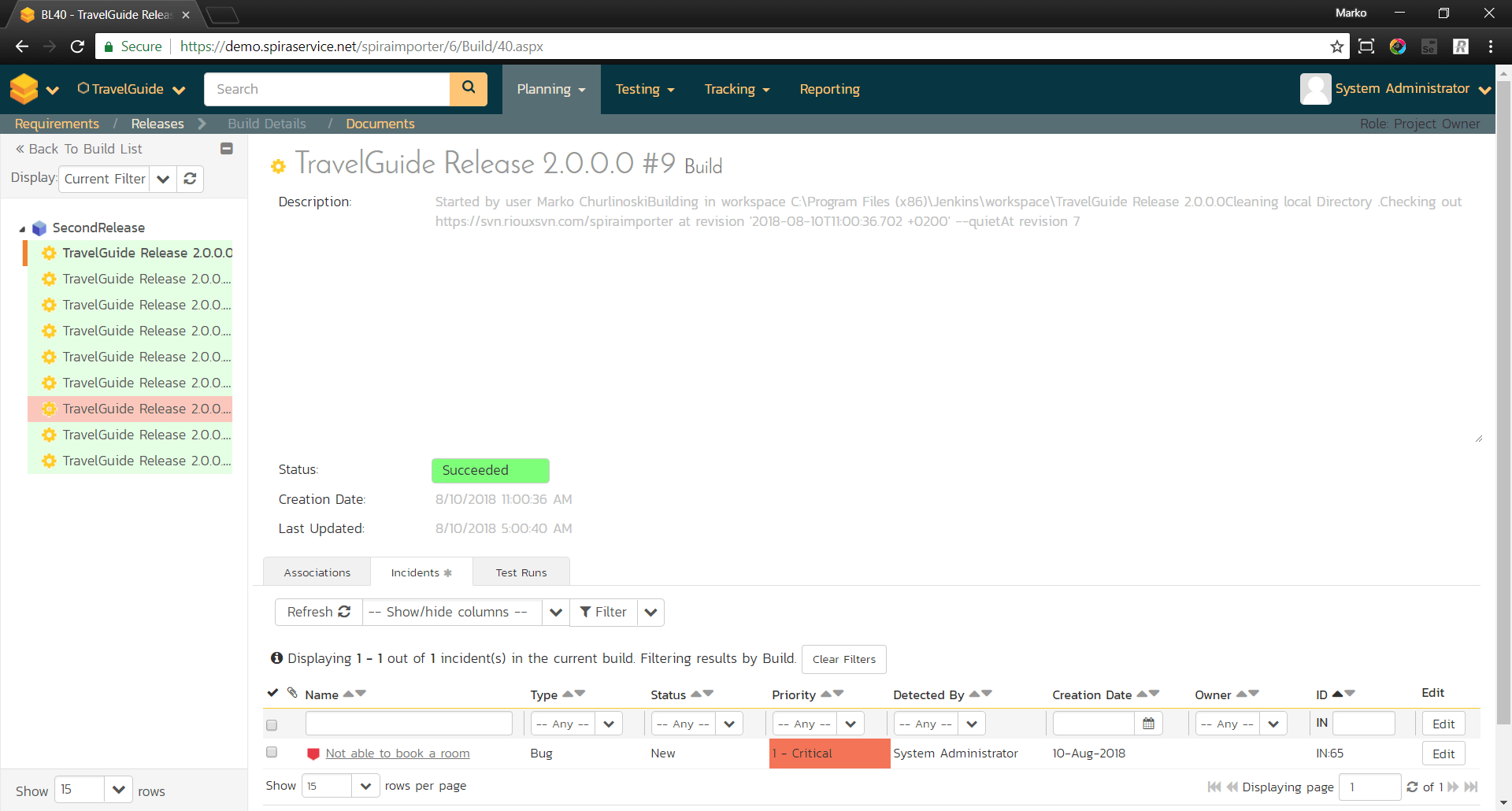 Logging fixed issues in SpiraTest with the build