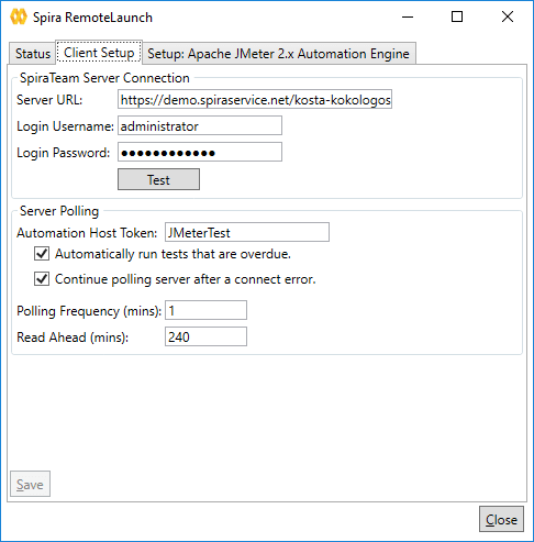 In Automation Host Token, enter the same Token used for configuring the host that was also associated with the TestSet that should be executed