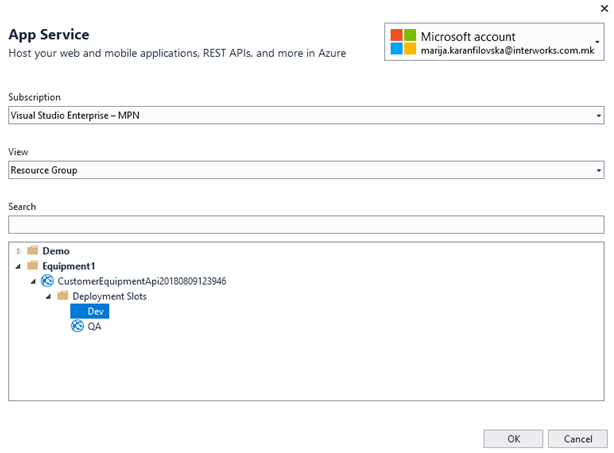 search for deployment slot on which we want to deploy