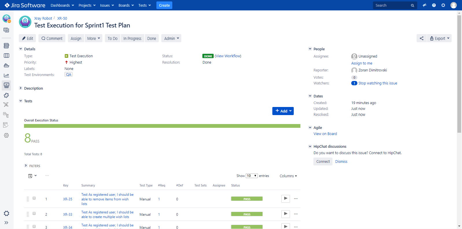 Test Execution created before automated test run and after importing Robot test results