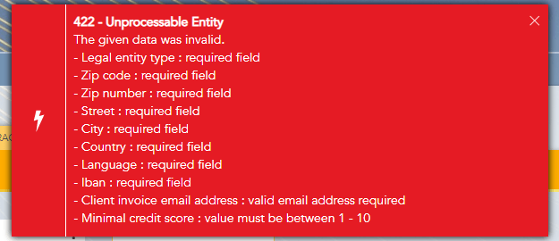 After all the rules and messages are written and formatted if the server-side validation fails for some reason than the processed response will be displayed like in the picture 