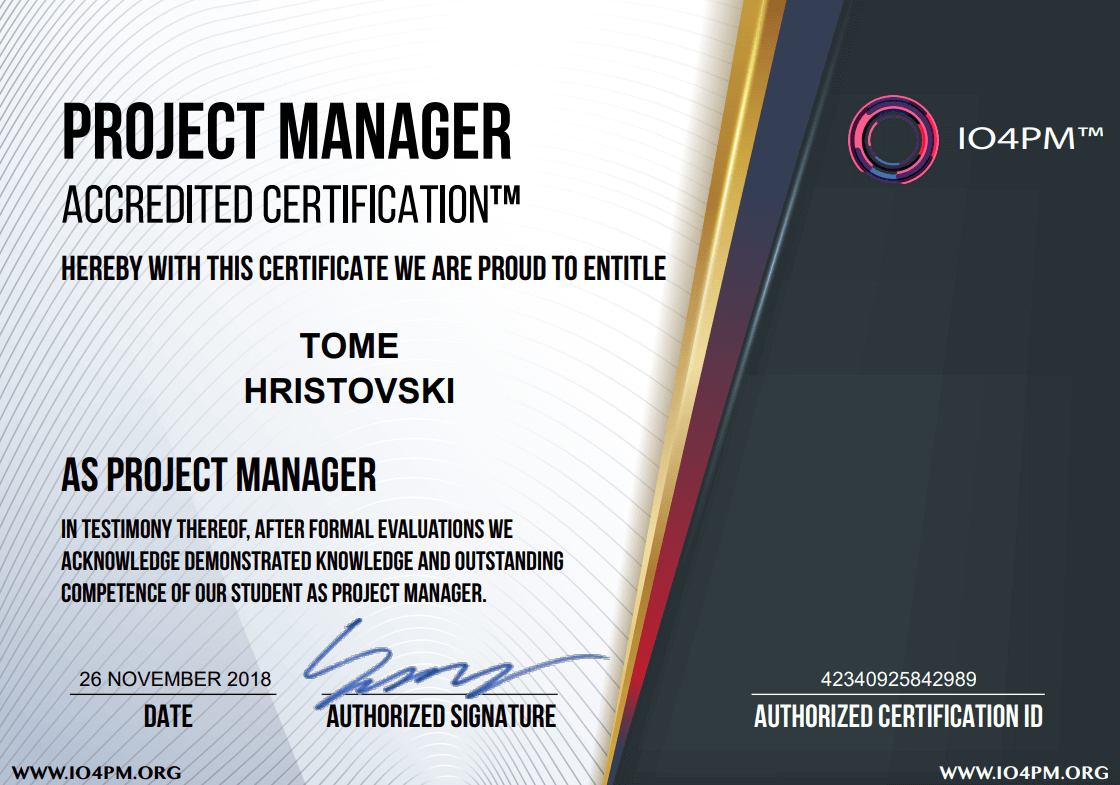 One new Project management certified professional