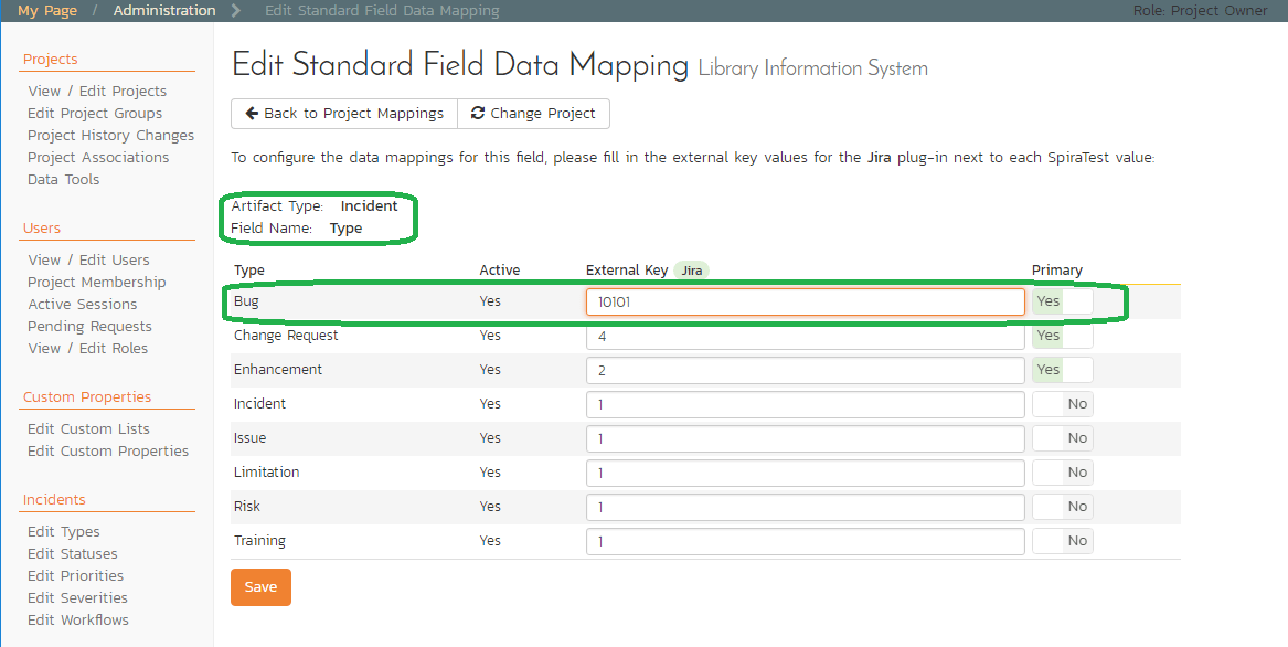 Edit Standard Field Mapping screen