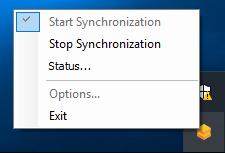 Update button to save your settings or Start to save your settings and start synchronization immediately and an icon in the tray for quick control will appear