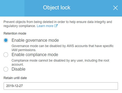  two retention modes: Governance and Compliance