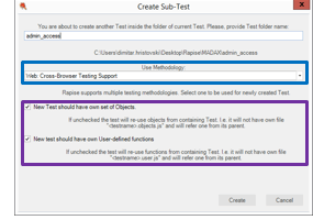 In the Create Sub-Test dialog we can select different options