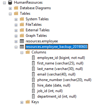 Figure 10 employee_backup_20190603 table