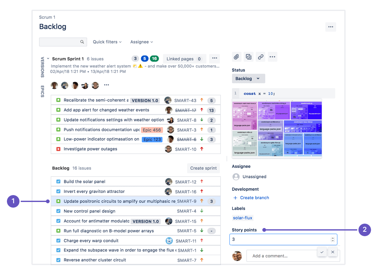 Story points are a standard part of sprints in Jira Agile Scrum that help the Scrum team perform these events.