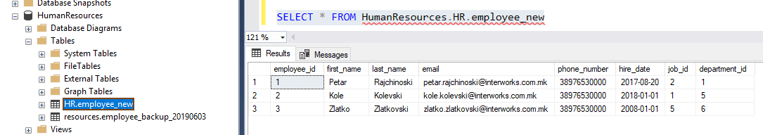 Figure 14 employee_new table and data