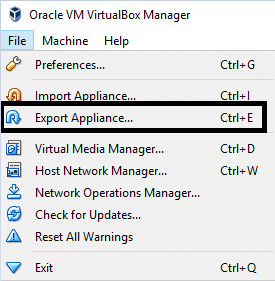 Click on the File > Export Appliance” width=”275″ height=”281″></p>
<p>All your Virtual Machines created on Oracle VM are shown here. All you need to do is select your <strong>desired machine</strong>, pick a <strong>destination</strong> where the exporting image needs to be saved, select <strong>format</strong> and click <strong>export</strong>.</p>
<p><img loading=