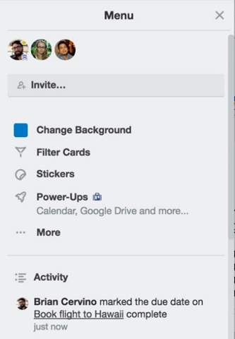 Trello menu