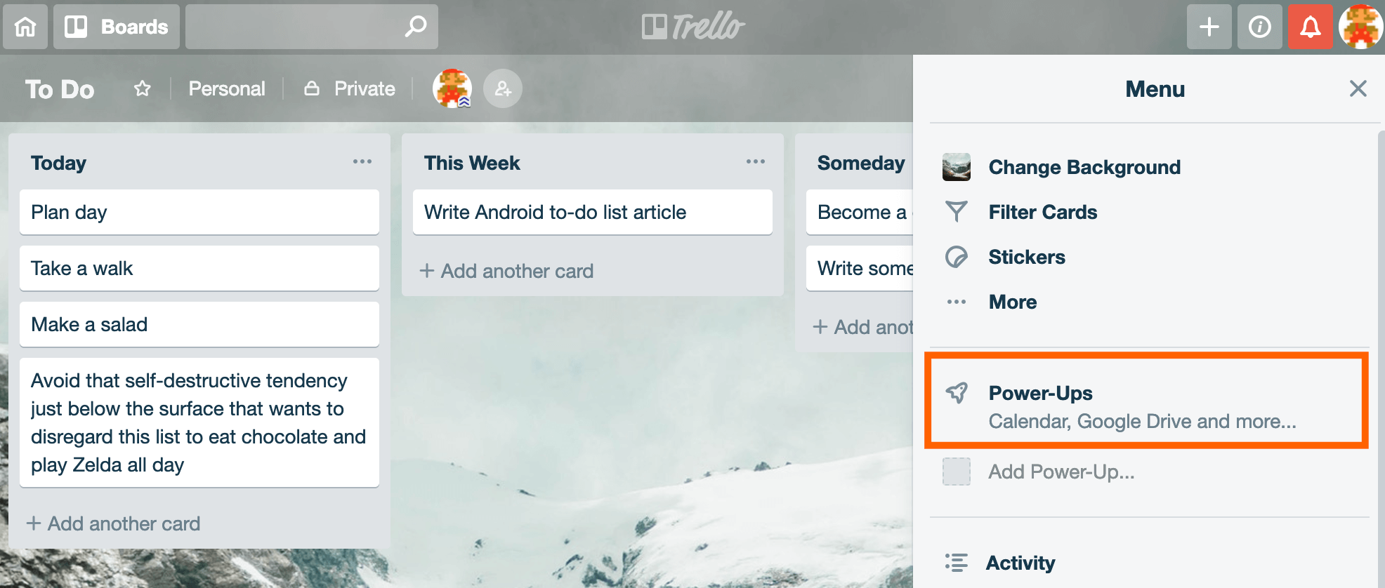 Trello - activities block