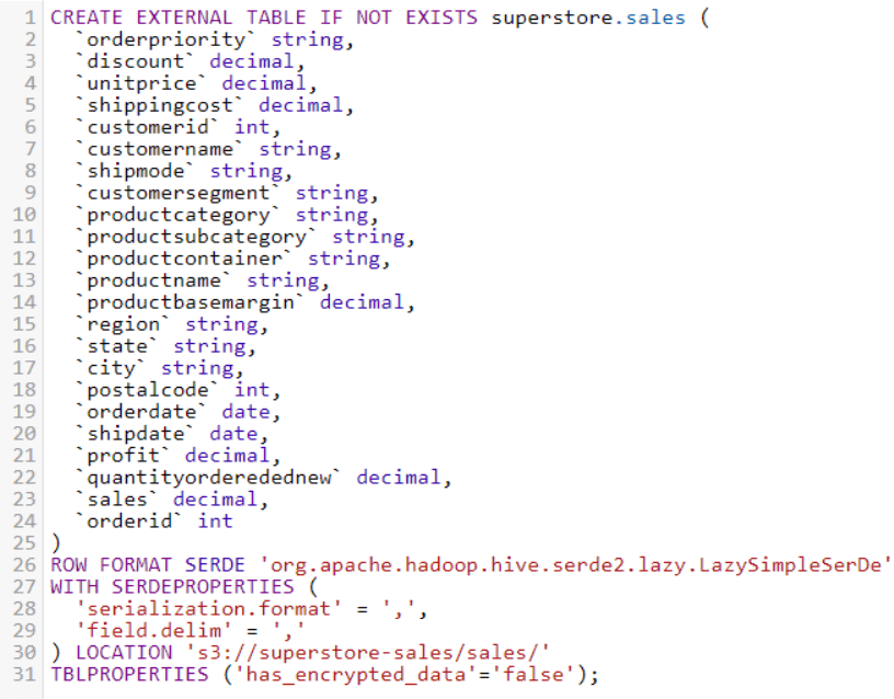 create tables using DDL statements