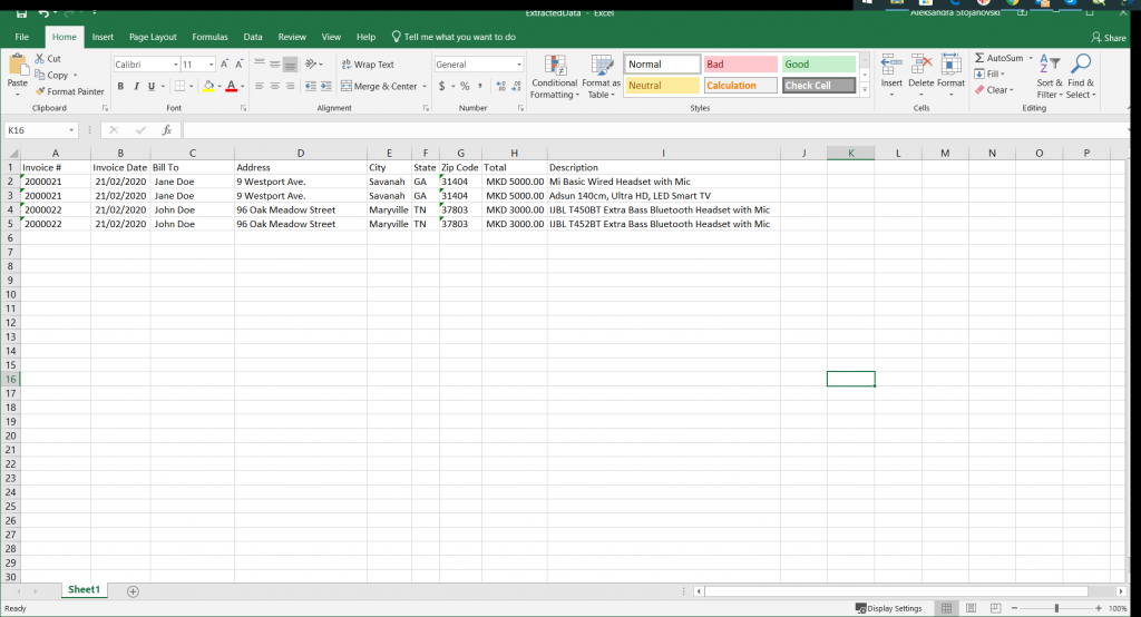 Figure 14: Output in Excel File