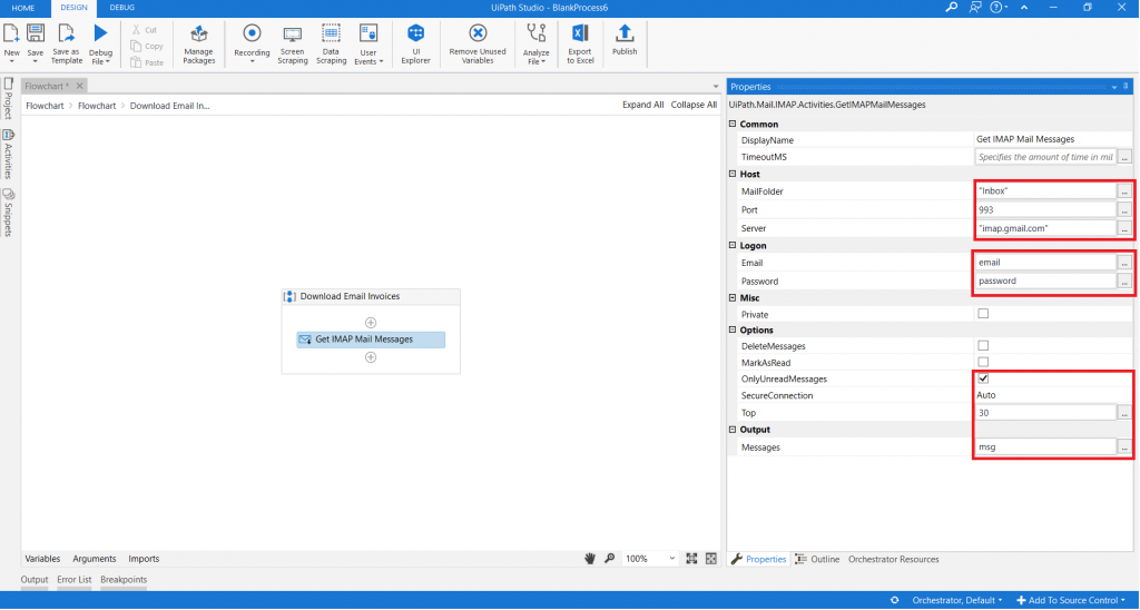 Figure 2: Get IMAP Mail Messages Activity