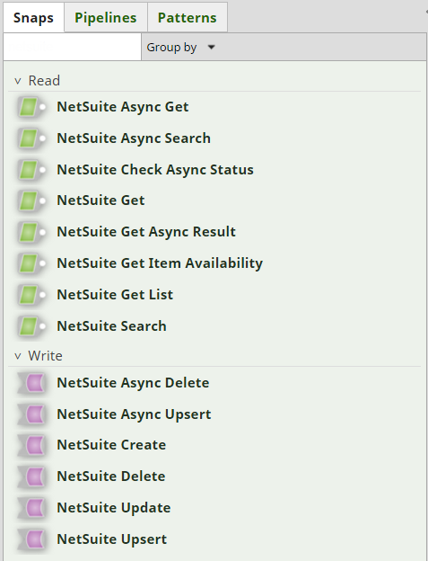 List of NetSuite Snaps in SnapLogic platform 