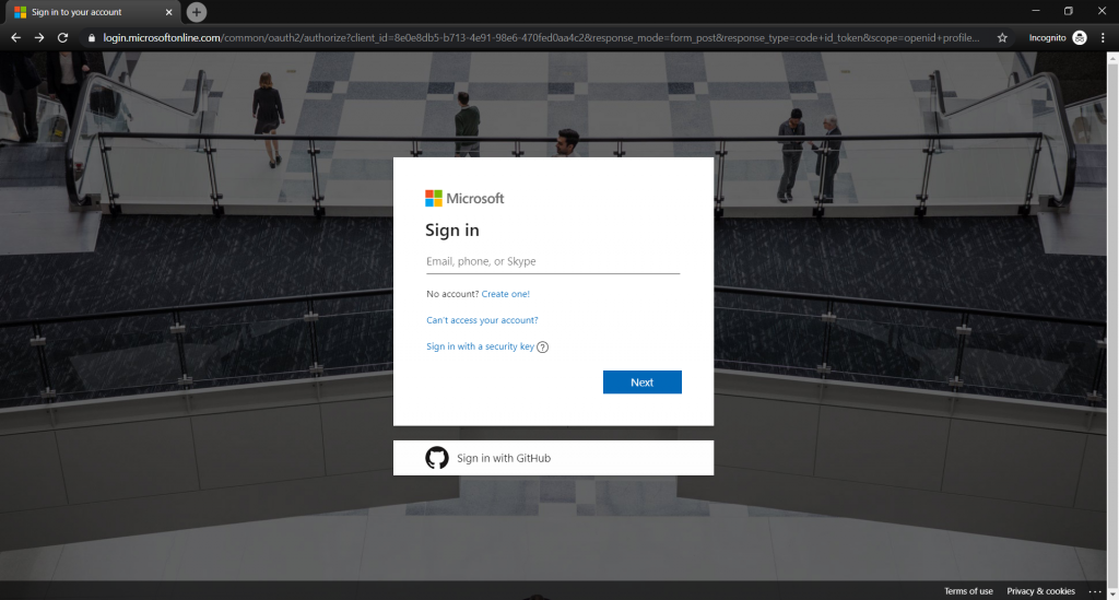 Picture 2. Microsoft Azure sing in page
JMeter Azure Pipeline Configuration Guide