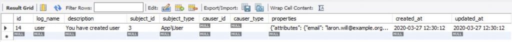 activity_log table