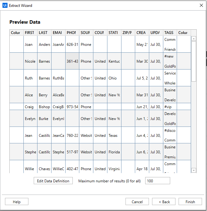Preview Data table