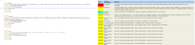 Accessibility report is provided as JSON format