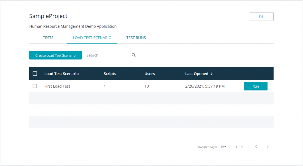 “Load Test Scenario” screen