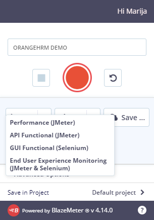 Edit and Run options in BlazeMeter Chrome Extension