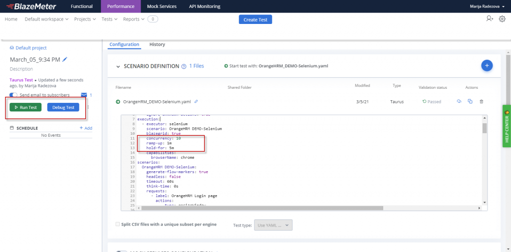 Load configuration parameters in Taurus Selenium yaml file