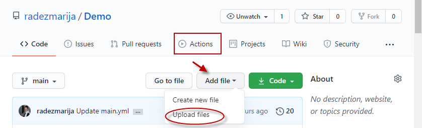 Uploading files in GitHub repo from GitHub UI