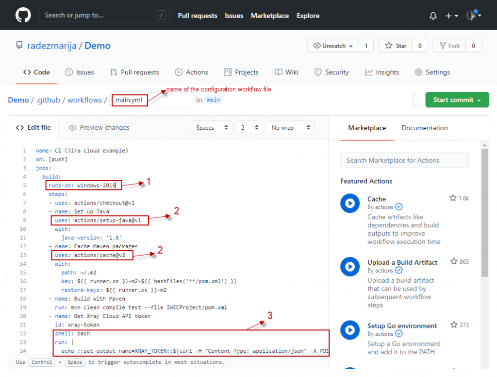 main.yml configuration workflow file in GitHub Actions