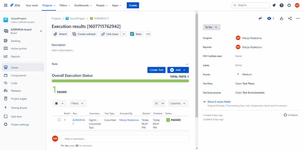 Test Execution Xray issue type created by Azure DevOps test run