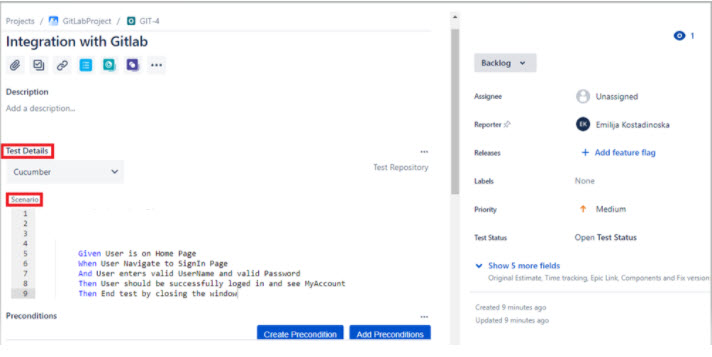 Cucumber Test in Jira cloud instance