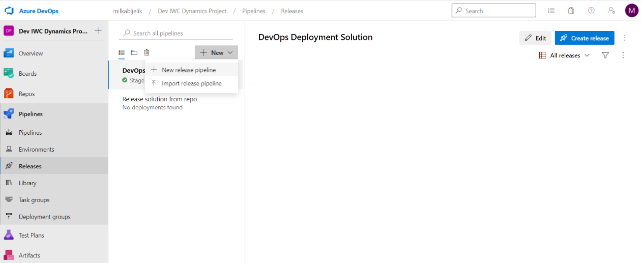 Azure DevOps screen