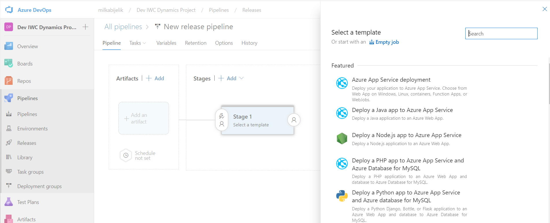 Azure DevOps screen