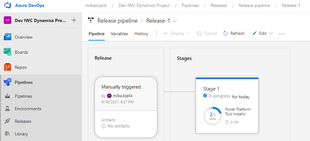 Azure DevOps task tab