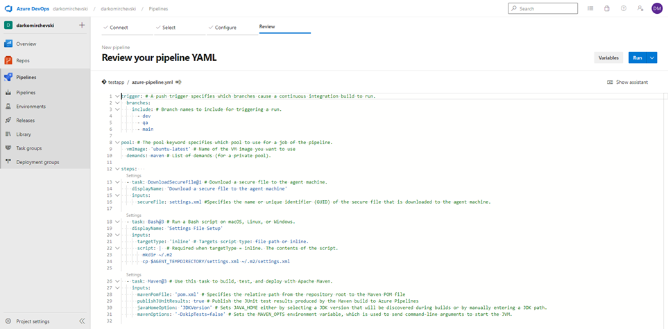 reviewing yaml pipeline