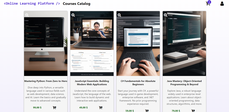 Figure 5 Photo of the website page listing all available courses.
