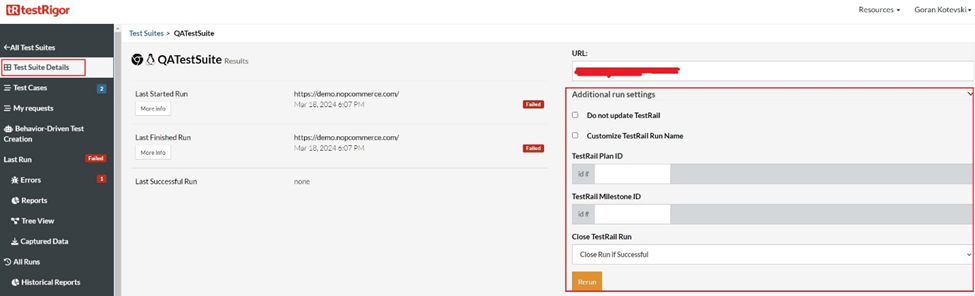 testRigor QA test suite