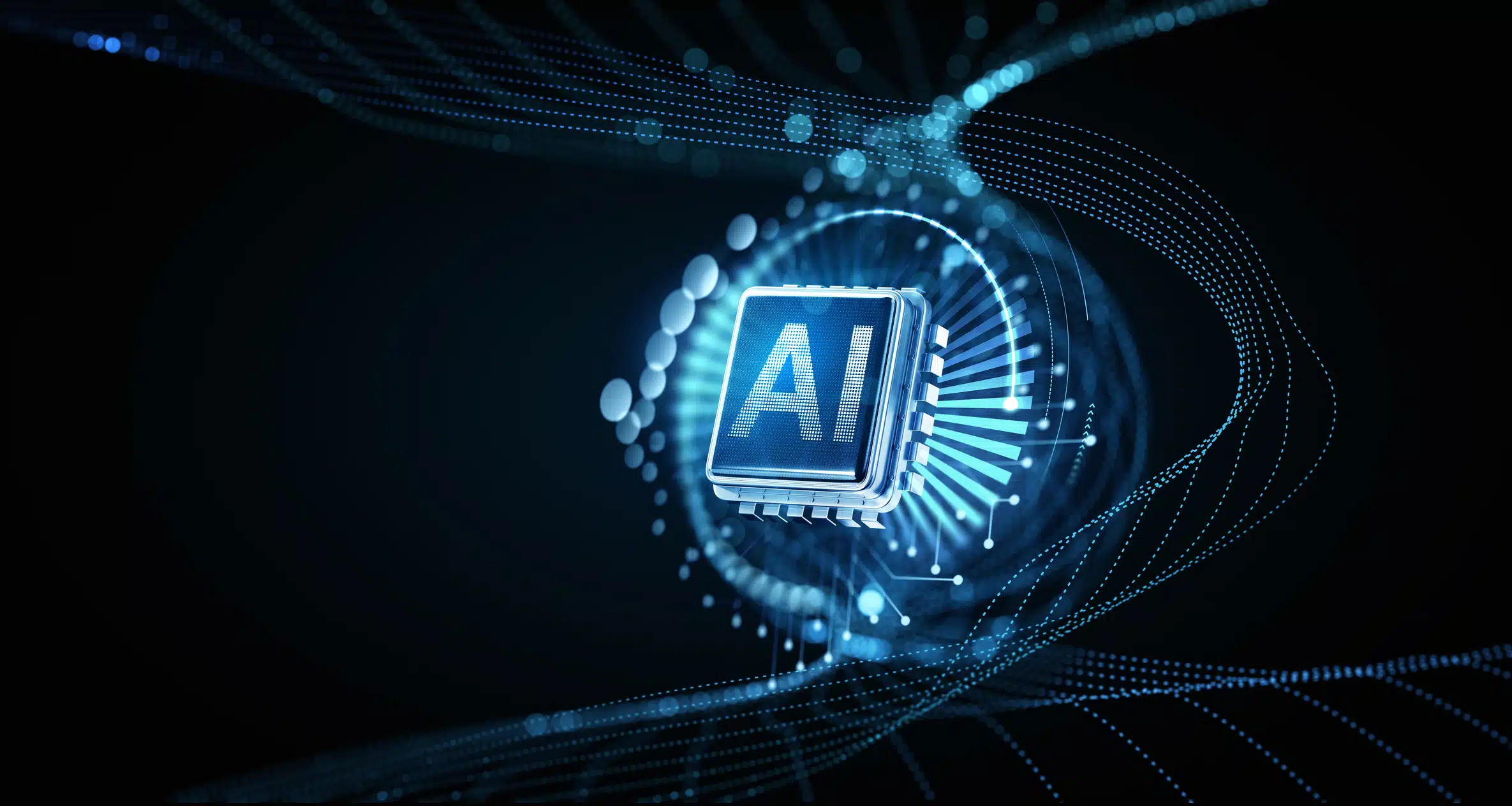 Abstract visualization of an AI processor connected to a monitoring network