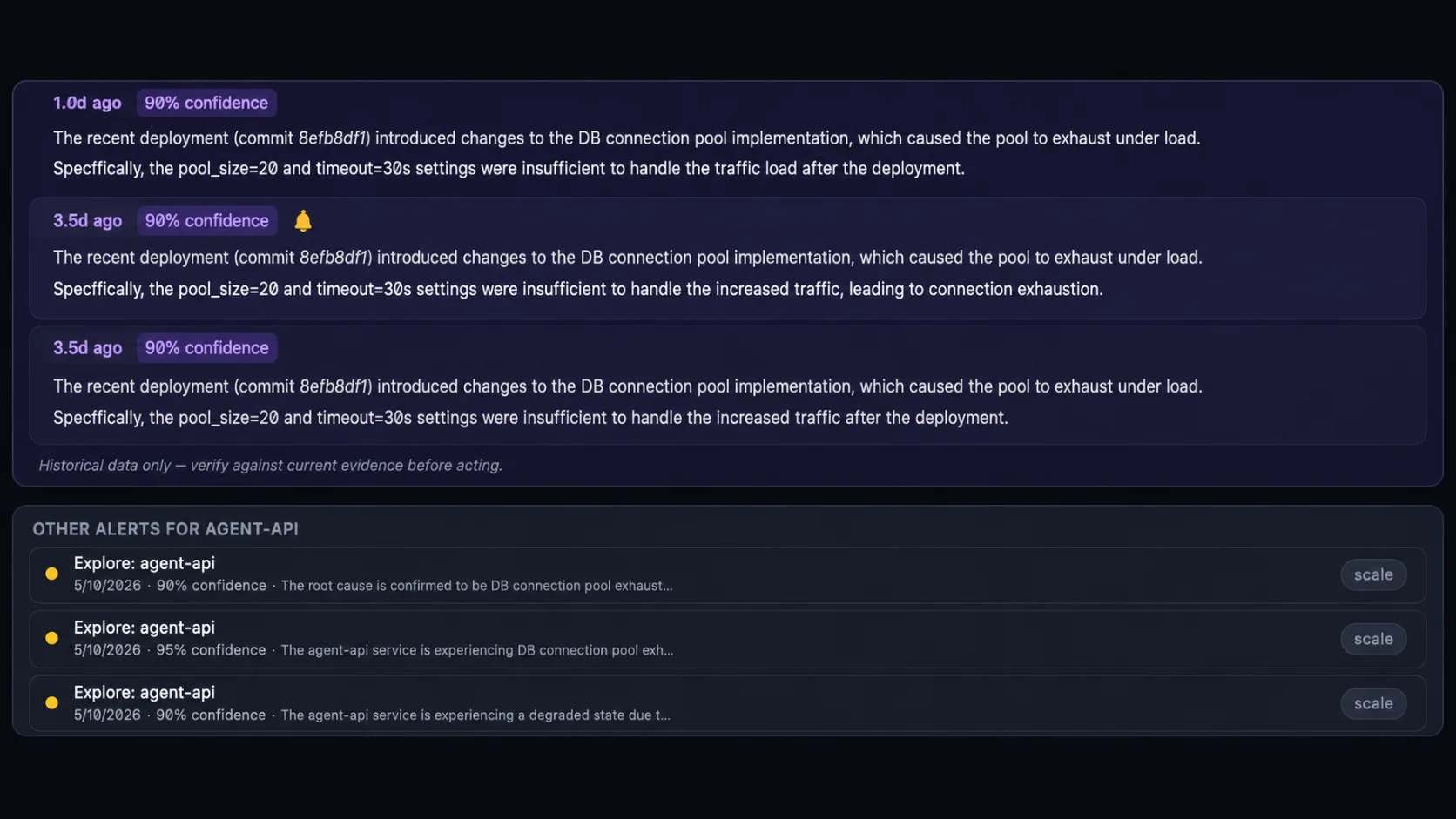 Argus ranked hypotheses screen with numbered evidence and confidence levels