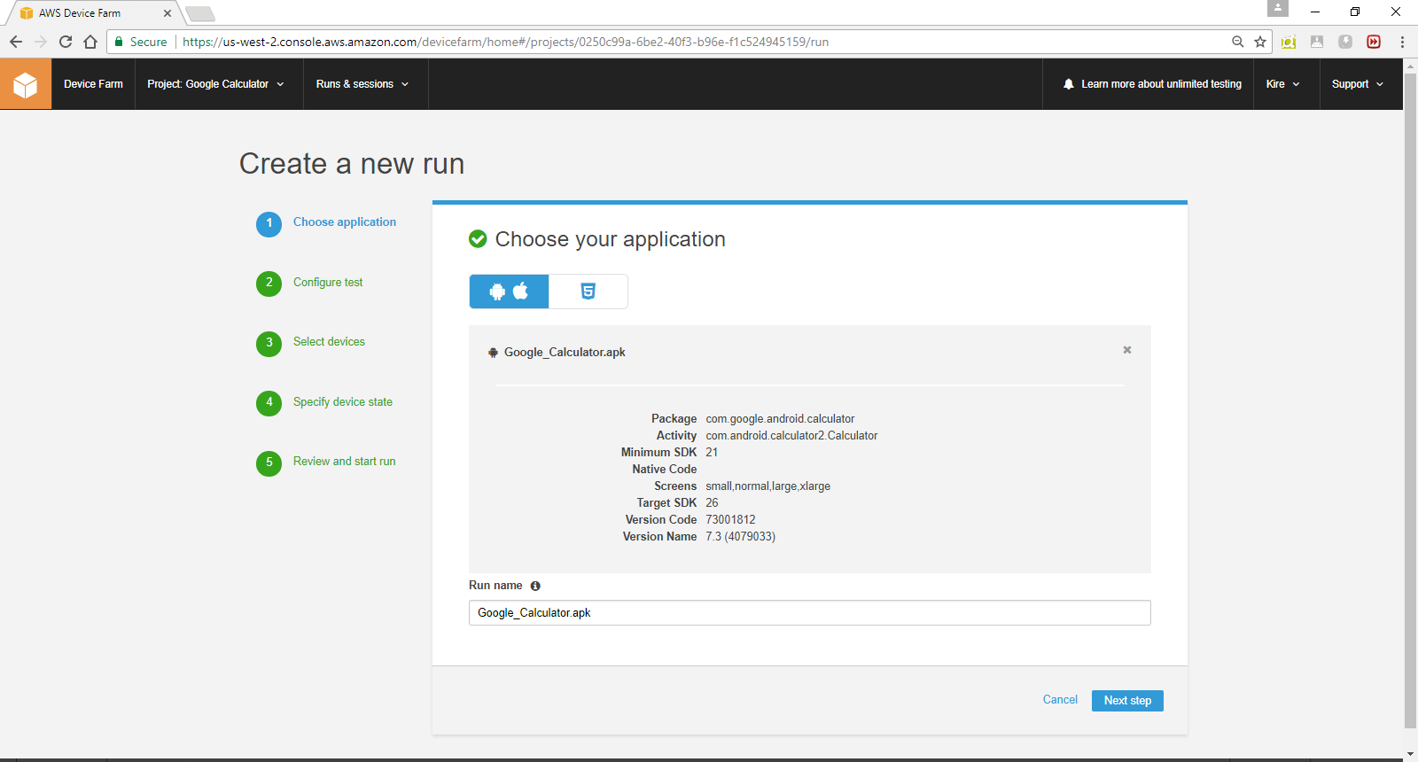 Choose your application” page, choose either Native application (the Android and Apple button) or Web application (the HTML5 button)