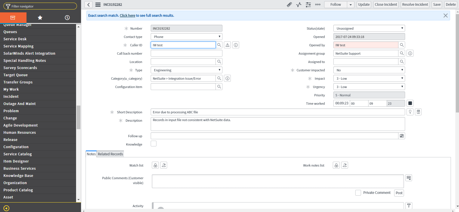 ServiceNow UI incident ticket preview