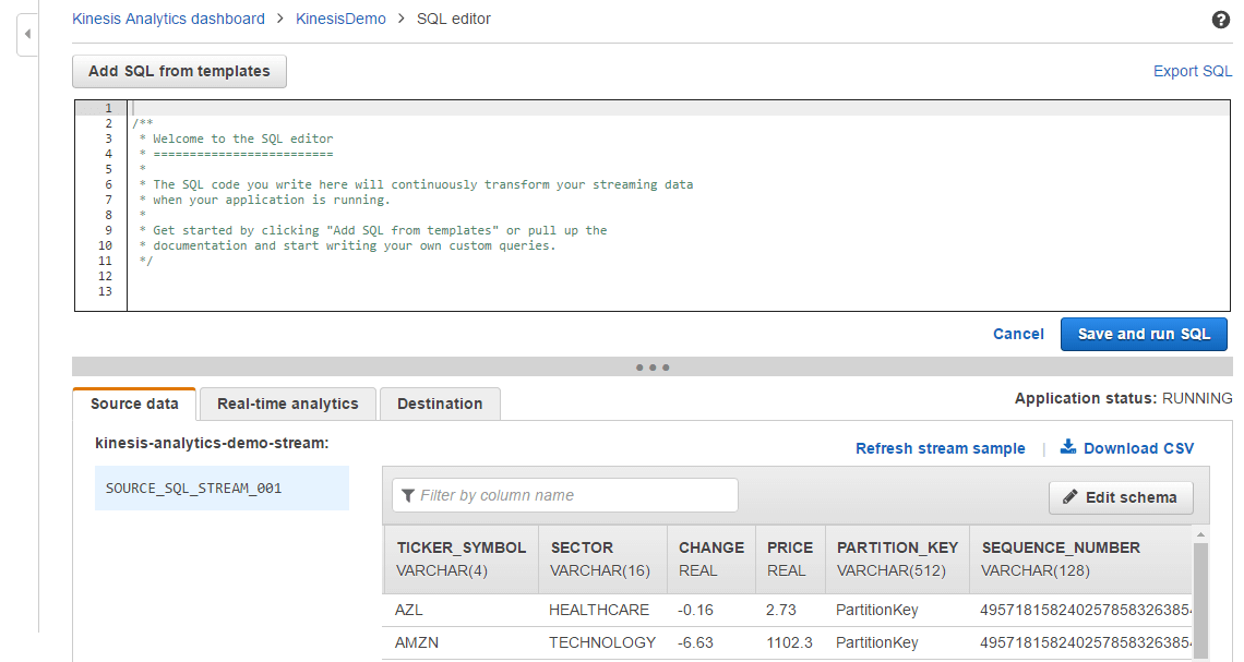 Running SQL editor