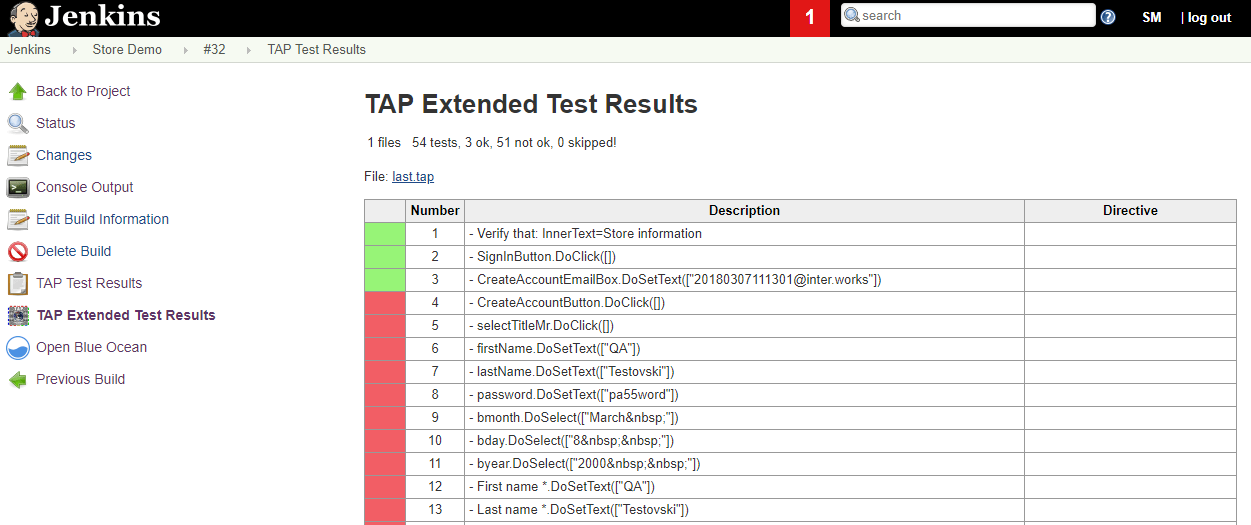 TAP Plugin parsing results