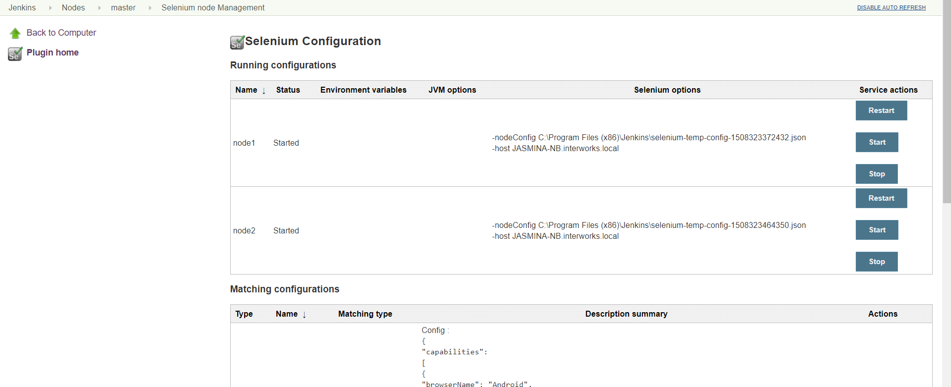 Manage Jenkins Selenium Grid mobile nodes