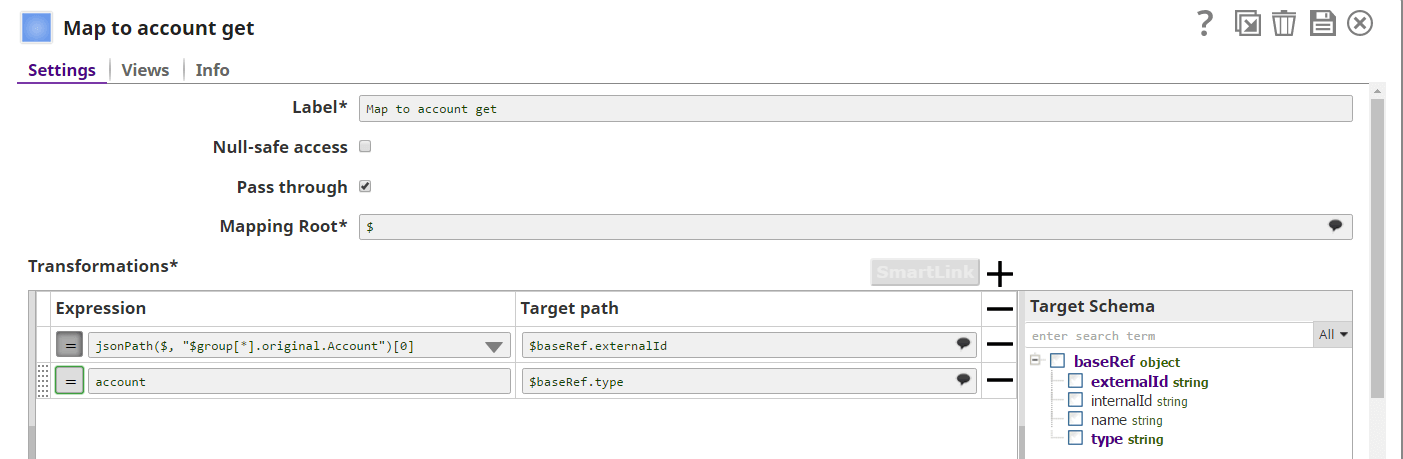 Mapper snap where NetSuite Get account request is mapped